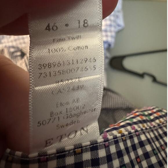 ETON Men's XXL 46/18 Black Gingham Check Color Dot Cotton Luxury Dress Shirt‎ - Picture 5 of 6